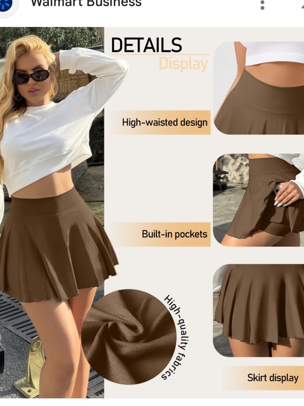 OQQ Yoga Coffee Brown Circle Skort - Picture 2 of 8